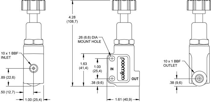 Wilwood Brake Proportioning Valve, Adjustable, 1000 PSI Max Pressure, 10 Millimeter X 1 Bubble Flare Inlet and Outlet, Clear Anodized – 260-12627