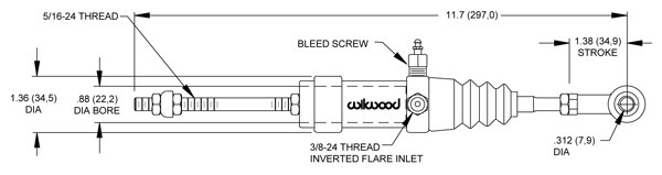 Wilwood Clutch Slave Cylinder, Clutch Hydraulic Master Cylinder, Pull Type, 11.70 Inch Overall Length, 7/8 Inch Bore, 1.38 Inch Stroke – 260-1333