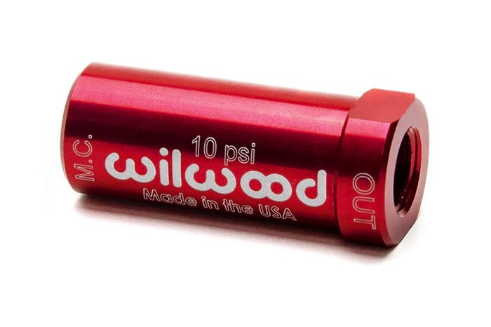 Wilwood Brake Residual Pressure Valve, 10 Pound Pressure, Anodized, Red, Aluminum, With 1/8-27 Inch NPT Inlet and Outlet – 260-13707