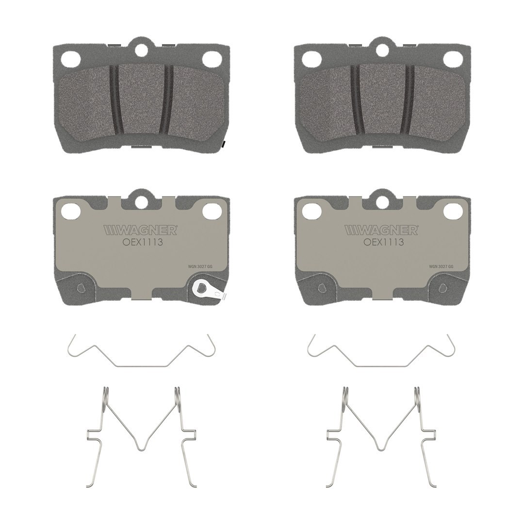 Wagner Brake Brake Pad, Oex, Fmsi Number D1113-8217, Ceramic, Set of 4, With Pad Shims/ Abutment Clips/ Pad Wear Sensor/ Mounting Hardware – OEX1113