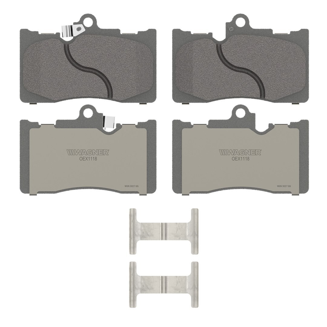 Wagner Brake Brake Pad, Oex, Fmsi Number D1118-8224, Ceramic, Set of 4, With Pad Shims/ Abutment Clips/ Pad Wear Sensor/ Mounting Hardware – OEX1118