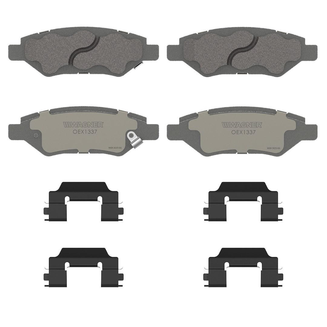Wagner Brake Brake Pad, Oex, Fmsi Number D1337-8448, Ceramic, Set of 4, With Pad Wear Sensor/ Pad Shims/ Abutment Clips/ Mounting Hardware – OEX1337