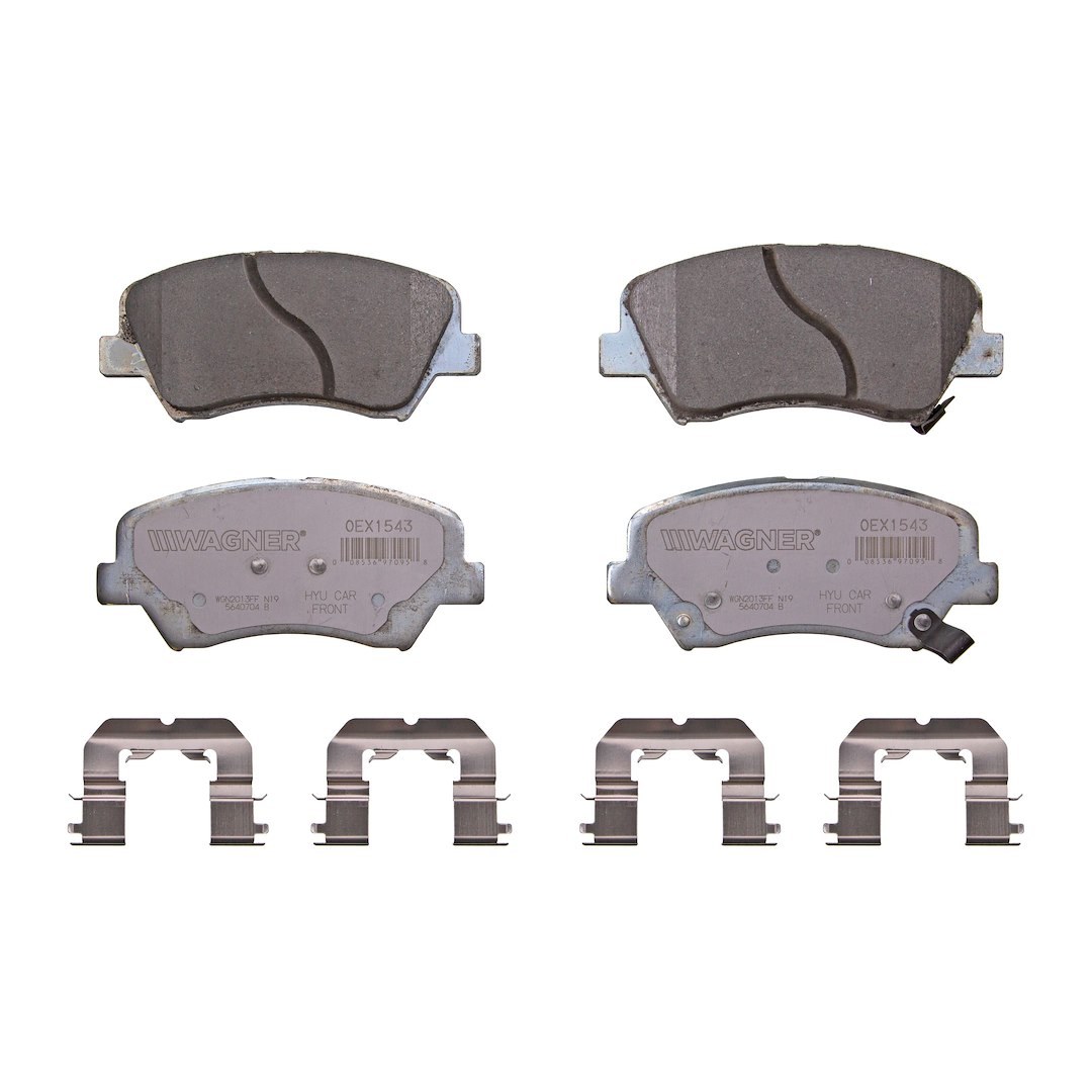 Wagner Brake Brake Pad, Oex, Fmsi Number D1543-8751, Ceramic, Set of 4, With Pad Shims/ Abutment Clips/ Pad Wear Sensor/ Mounting Hardware – OEX1543