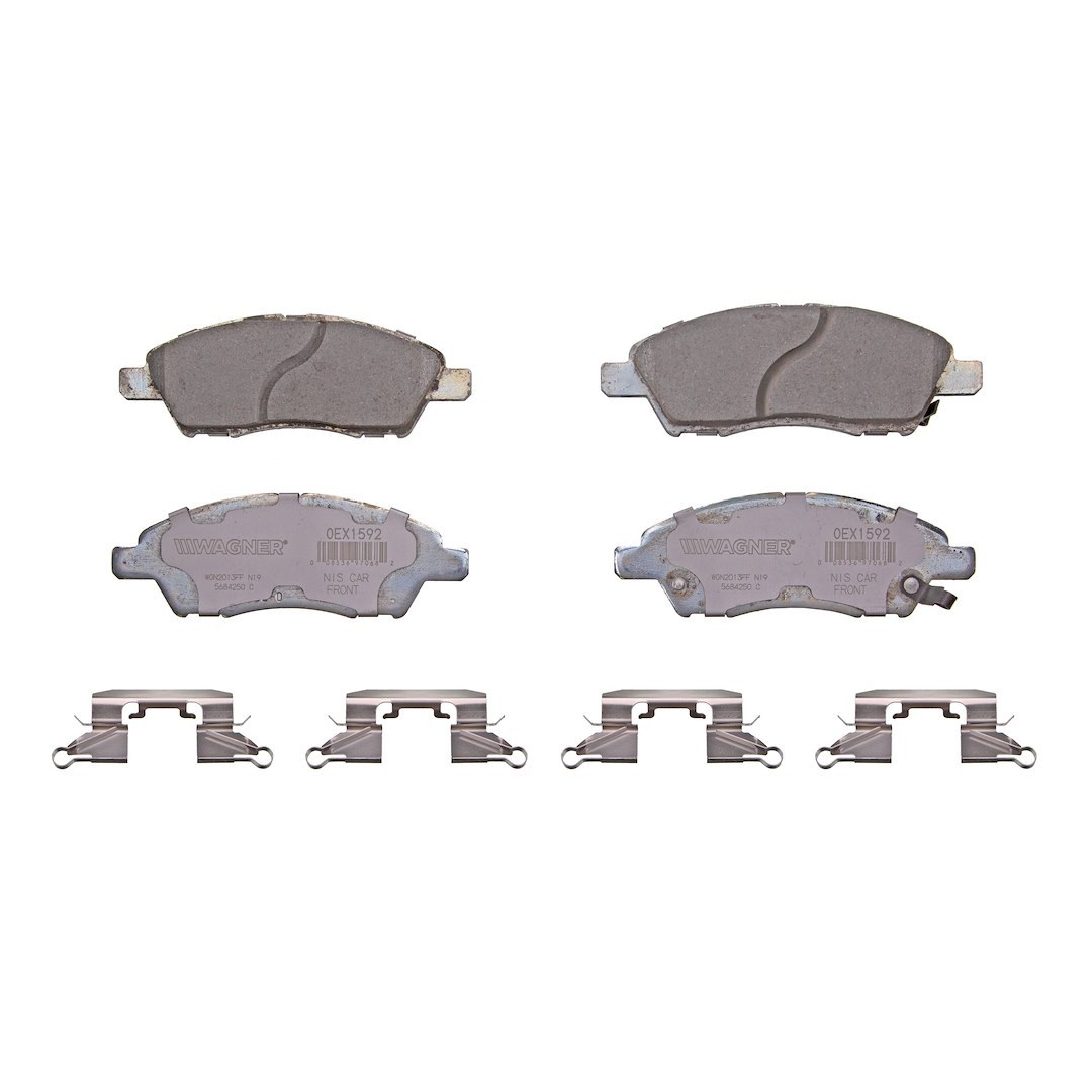 Wagner Brake Brake Pad, Oex, Fmsi Number D1592-8804, Ceramic, Set of 4, With Pad Shims/ Abutment Clips/ Pad Wear Sensor/ Mounting Hardware – OEX1592