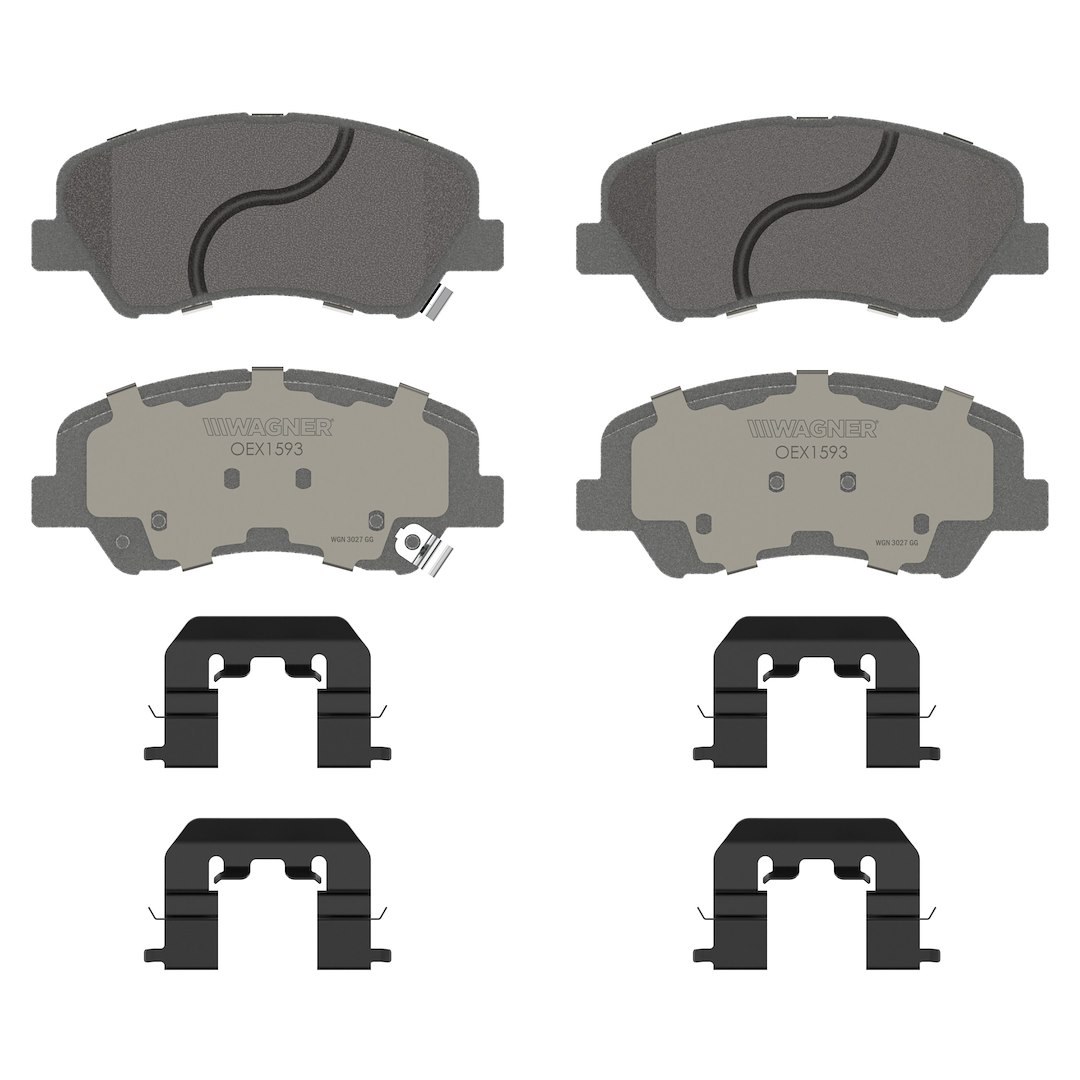 Wagner Brake Brake Pad, Oex, Fmsi Number D1593-8806, Ceramic, Set of 4, With Pad Shims/ Abutment Clips/ Pad Wear Sensor/ Mounting Hardware – OEX1593