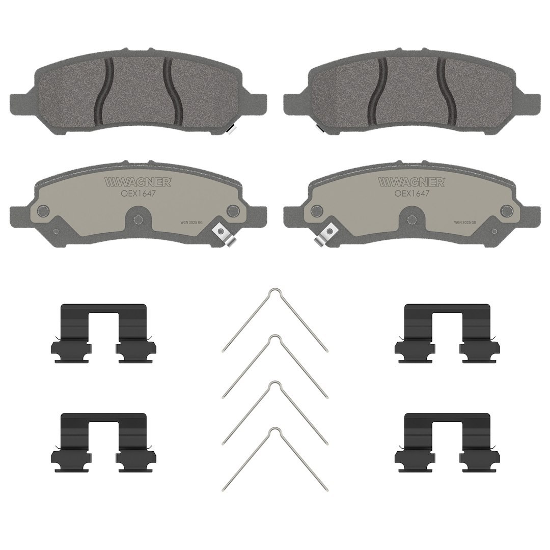 Wagner Brake Brake Pad, Oex, Fmsi Number D1647-8875, Ceramic, Set of 4, With Pad Shims/ Abutment Clips/ Pad Wear Sensor/ Mounting Hardware – OEX1647