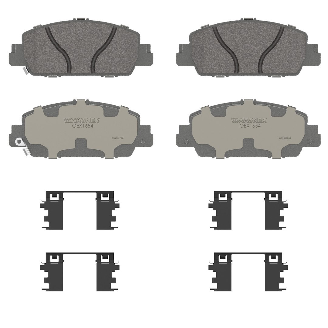 Wagner Brake Brake Pad, Oex, Fmsi Number D1654-8883, Ceramic, Set of 4, With Pad Shims/ Abutment Clips/ Pad Wear Sensor/ Mounting Hardware – OEX1654