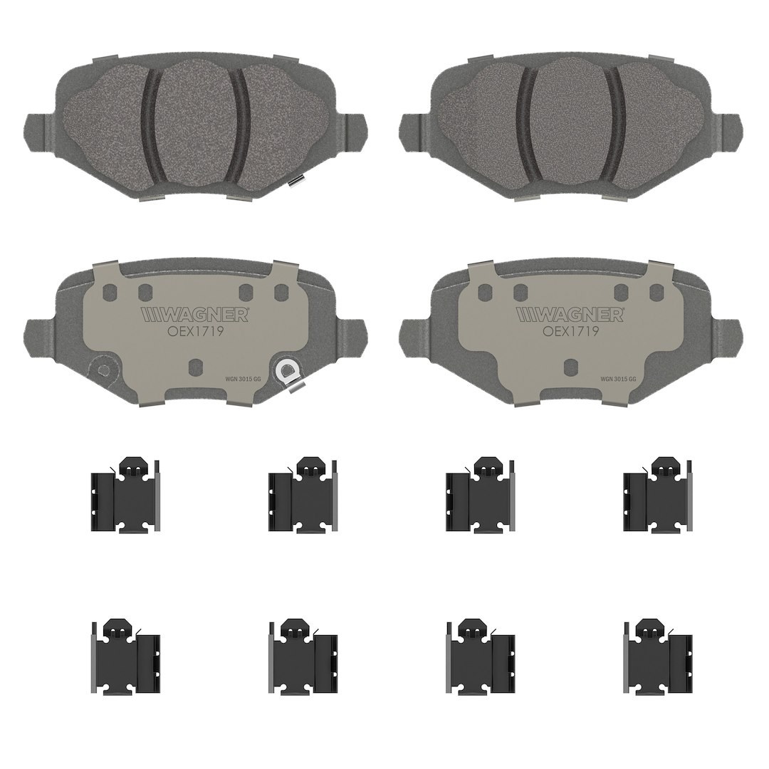 Wagner Brake Brake Pad, Oex, Fmsi Number D1719-8825, Ceramic, Set of 4, With Pad Shims/ Abutment Clips/ Pad Wear Sensor/ Mounting Hardware – OEX1719
