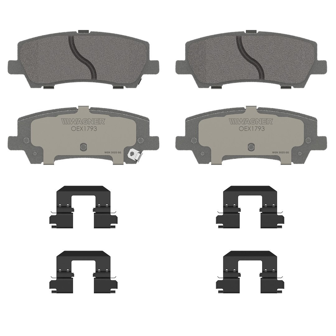 Wagner Brake Brake Pad, Oex, Fmsi Number D1793-9022, Ceramic, Set of 4, With Pad Shims/ Abutment Clips/ Pad Wear Sensor/ Mounting Hardware – OEX1793
