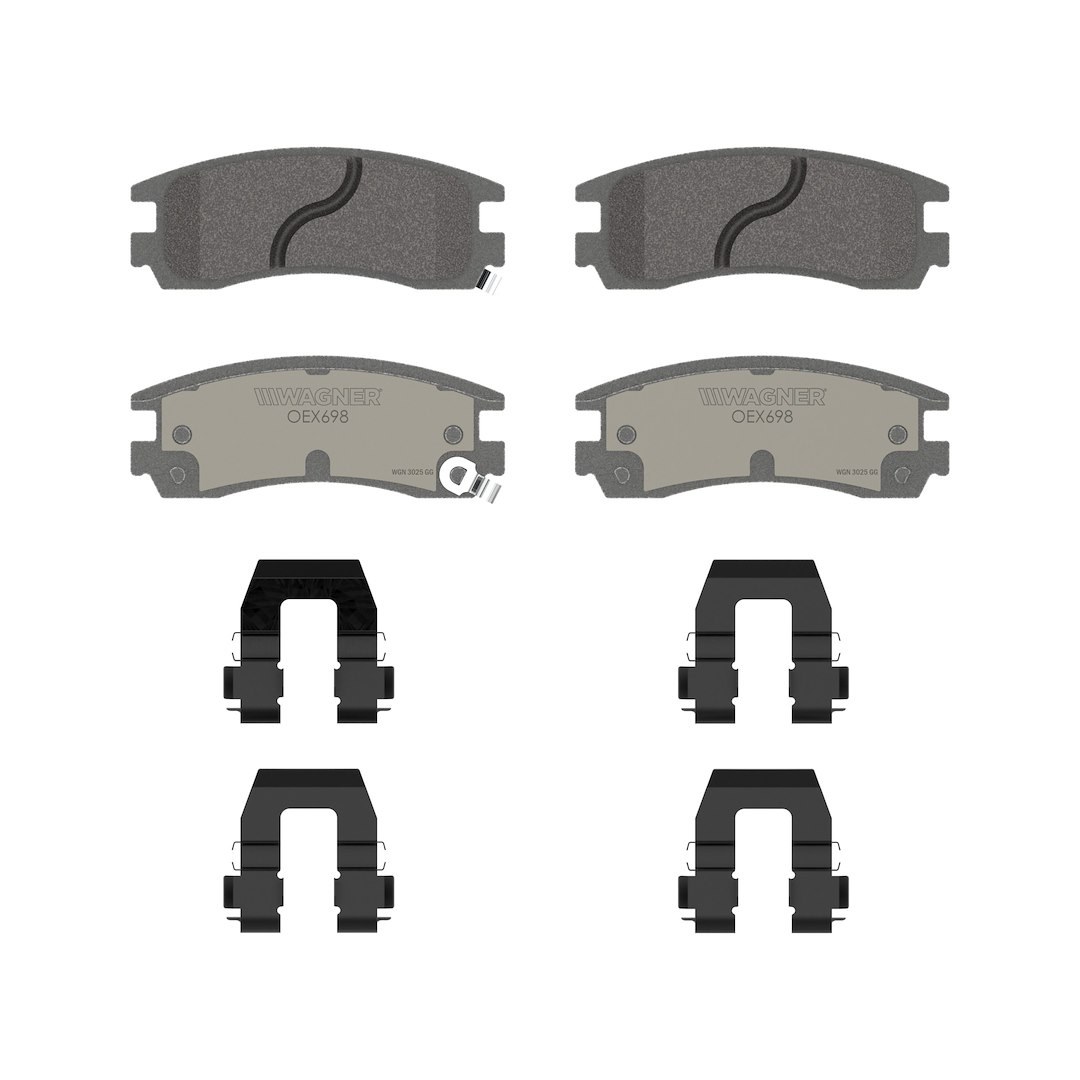 Wagner Brake Brake Pad, Oex, Fmsi Number D698-7387, Ceramic, Set of 4, With Pad Shims/ Abutment Clips/ Pad Wear Sensor/ Mounting Hardware – OEX698