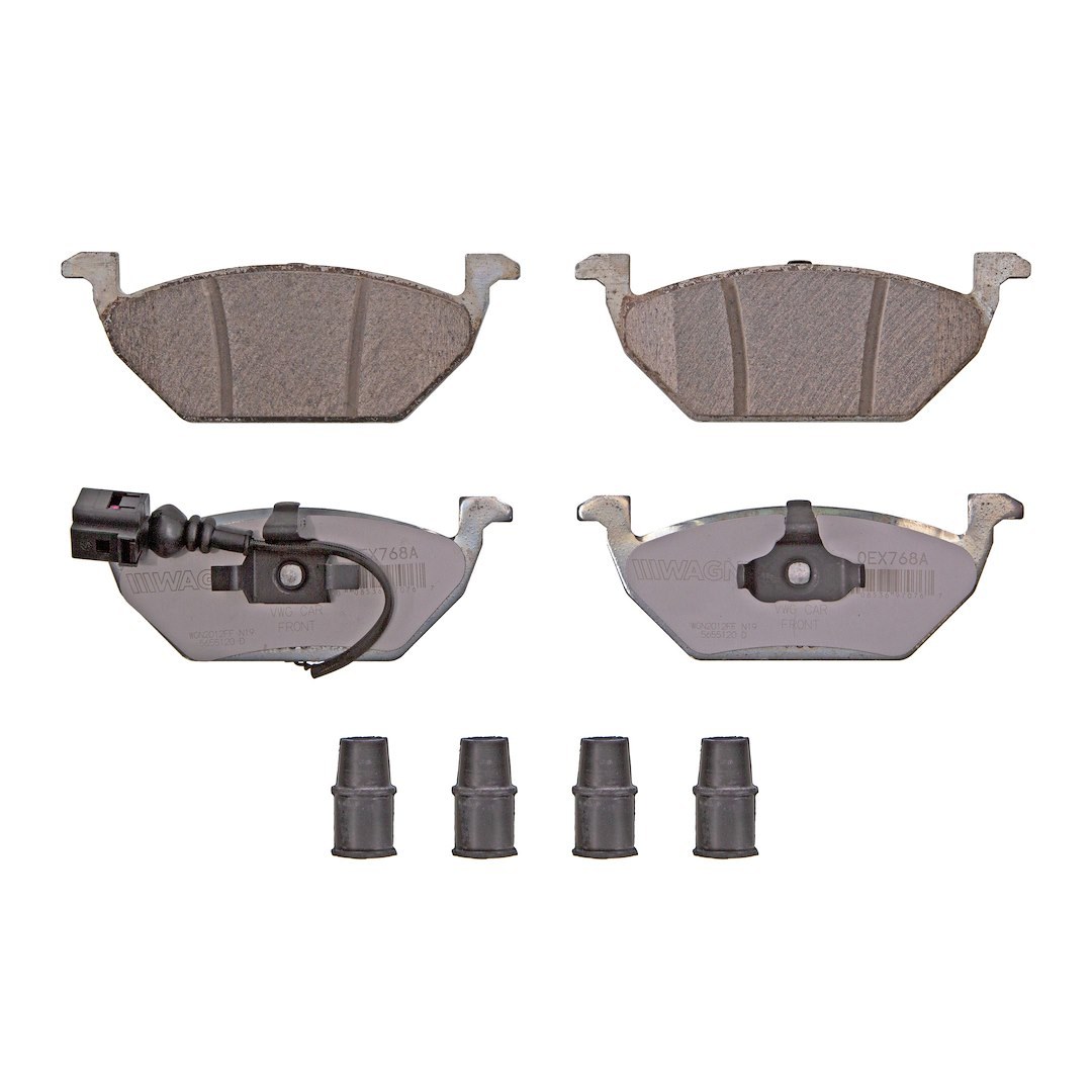 Wagner Brake Brake Pad, Oex, Fmsi Number D768-7709, Ceramic, Set of 4, With Pad Shims/ Abutment Clips/ Pad Wear Sensor/ Mounting Hardware – OEX768A