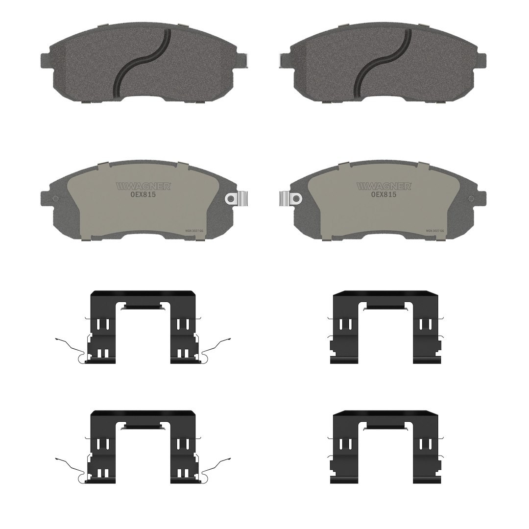 Wagner Brake Brake Pad, Oex, Fmsi Number D815-7318, Ceramic, Set of 4, With Pad Shims/ Abutment Clips/ Pad Wear Sensor/ Mounting Hardware – OEX815