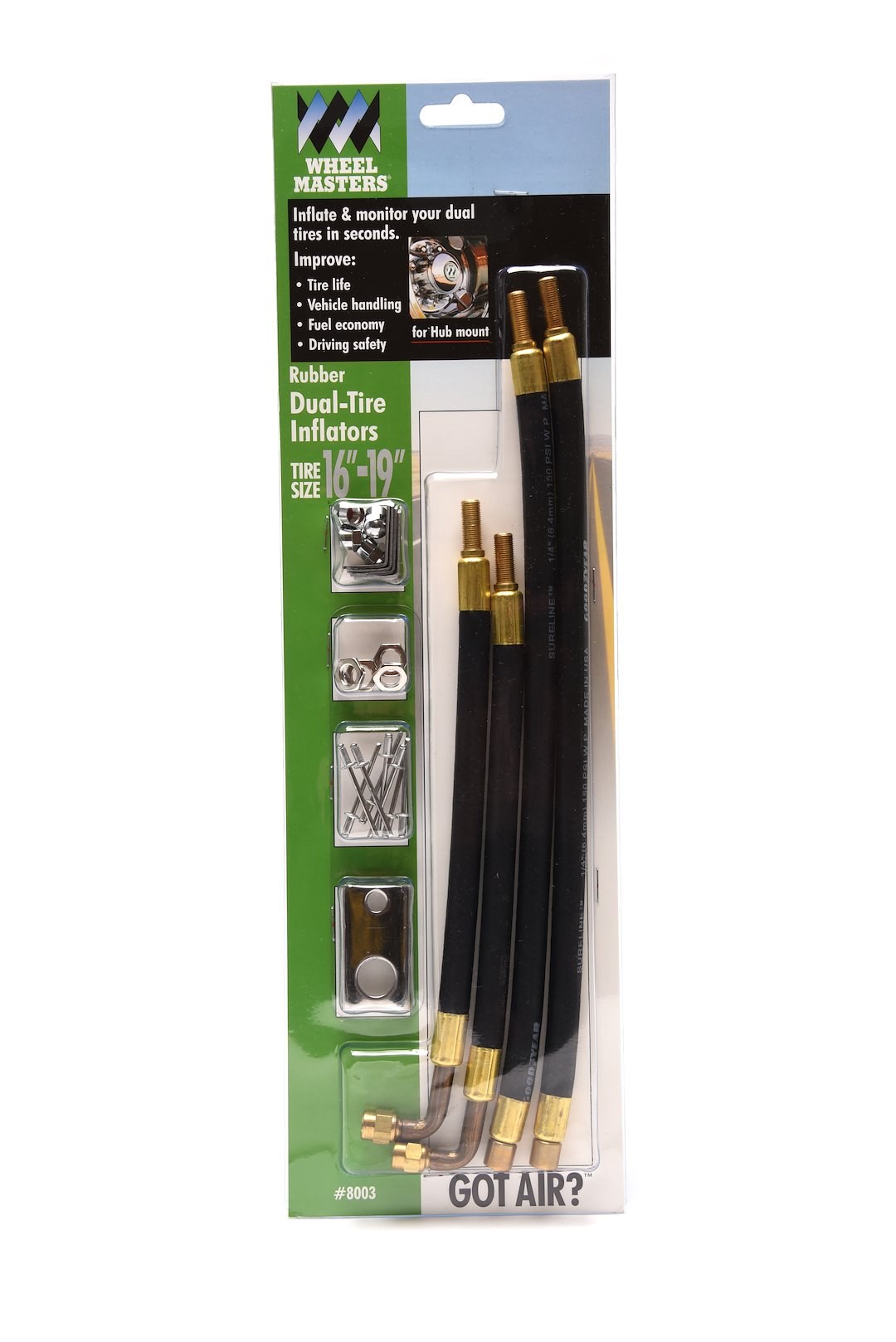 Wheelmaster Valve Stem Extension, Used with 16 Inch to 19-1/2 Inch Diameter Wheels, Two 13 Inch Straight and Two 9-1/2 Inch 90 Degree – 8003