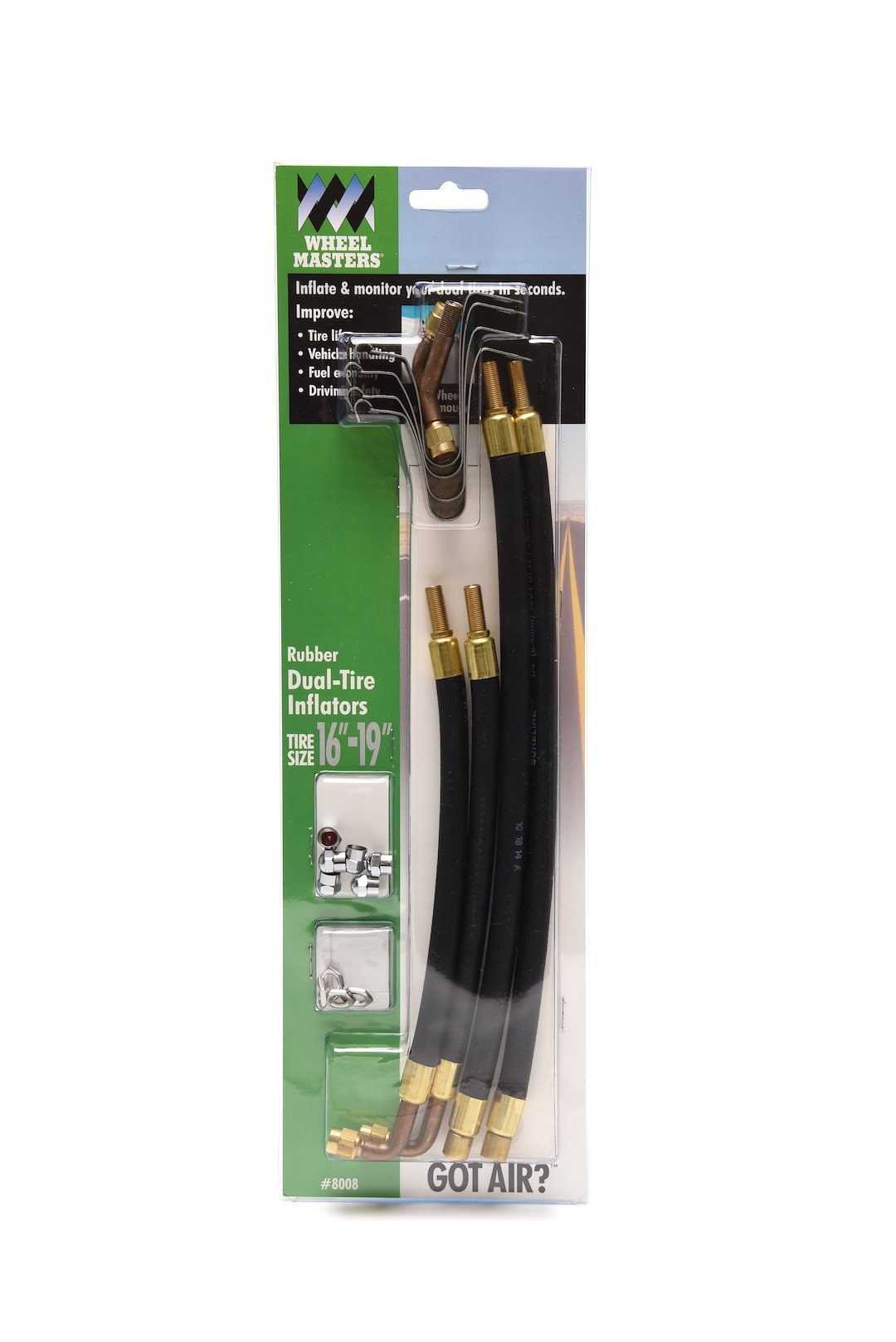 Wheelmaster Valve Stem Extension, Used with 16 Inch to 19-1/2 Inch Inner Dual Wheels, Two 13 Inch Straight and Two 9-1/2 Inch 90 Degree – 8008