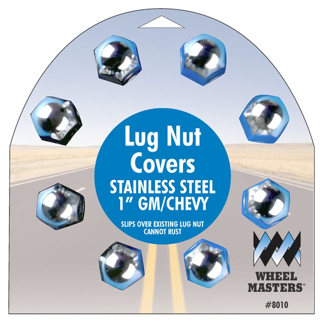 Wheelmaster Lug Nut Cover, Lug Nut Cap, For GM and Chevy Vehicles, 1 Inch Hex Size, Stainless Steel, Case of 8 – 8010