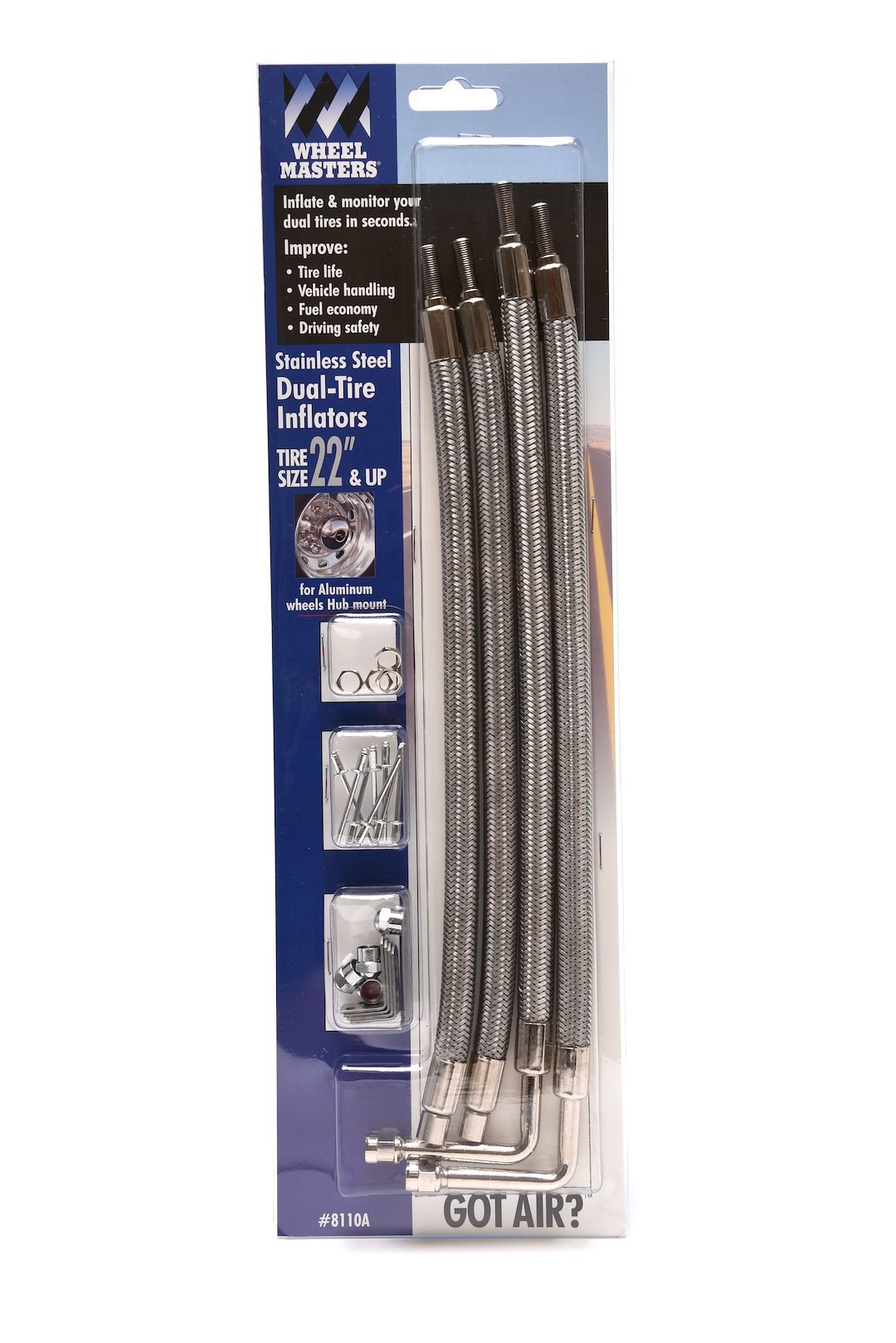 Wheelmaster Valve Stem Extension, Used with 22 Inch Aluminum Wheels, Two 13 Inch Straight and Two 14 Inch 90 Degree, Stainless Steel – 8110A