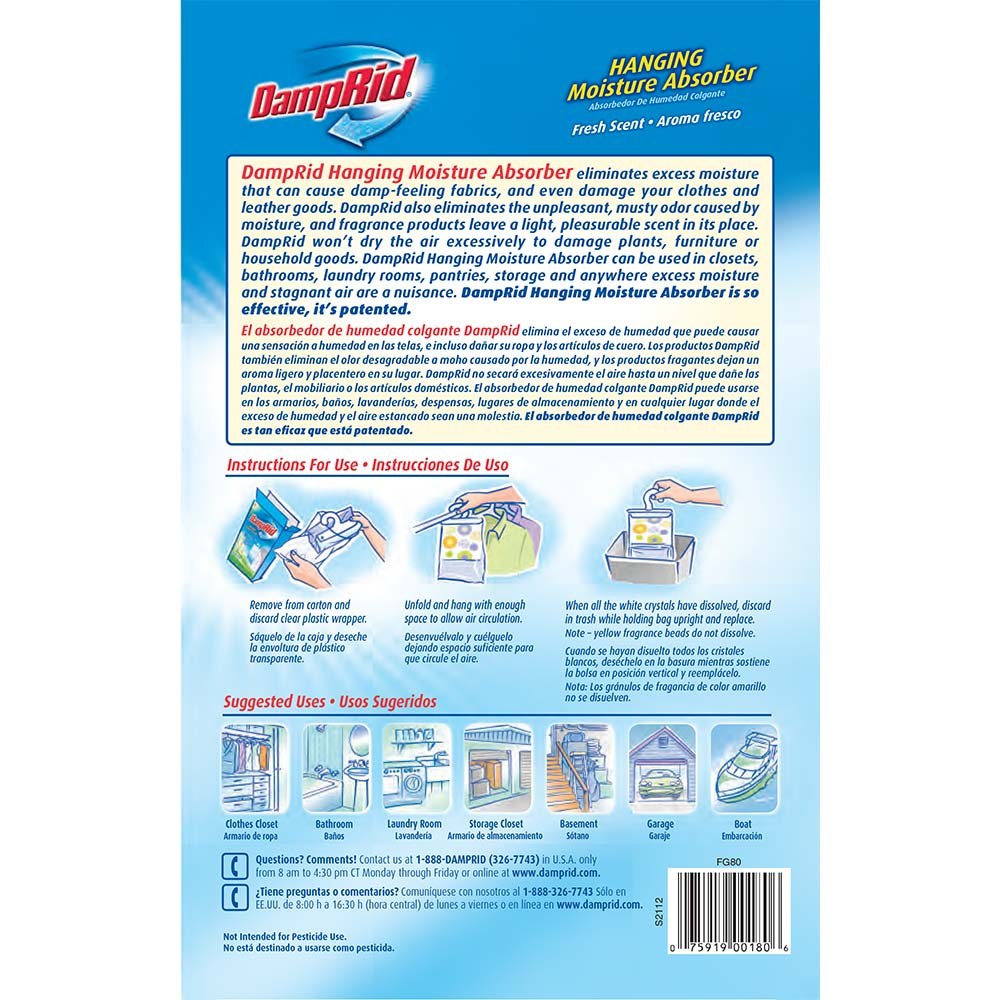 Wm Barr & Co Dehumidifier, Damprid, Granules IN Hanging Bag Style, 14 Ounce, Not Refillable, Fresh Scent, Single – FG80
