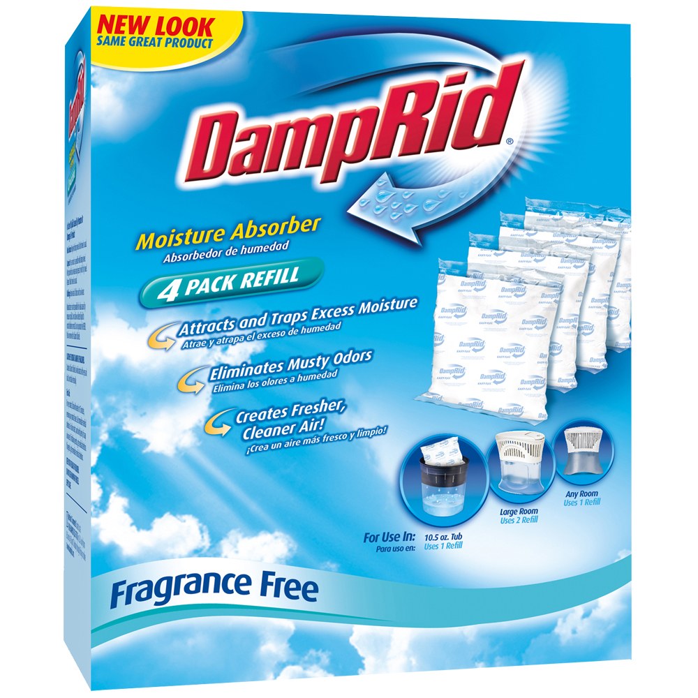 Wm Barr & Co Dehumidifier, Damprid, Granules IN Pouch, 10.5 Ounce, Refillable, Fragrance Free, Pack of 4 – FG92