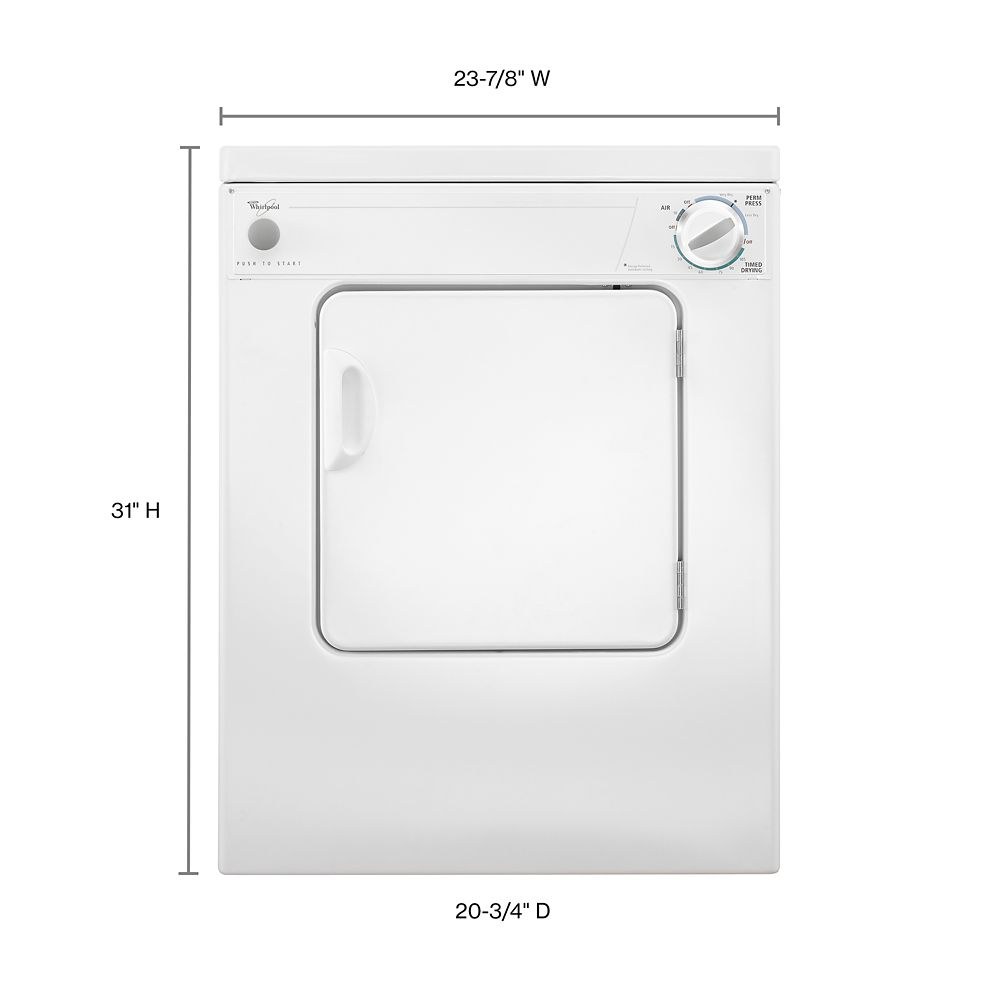 Whirlpool Clothes Dryer, Vented Drying System, Top Load, 23-7/8 Inch Width X 31 Inch Height X 20-3/4 Inch Depth, White – LDR3822PQ