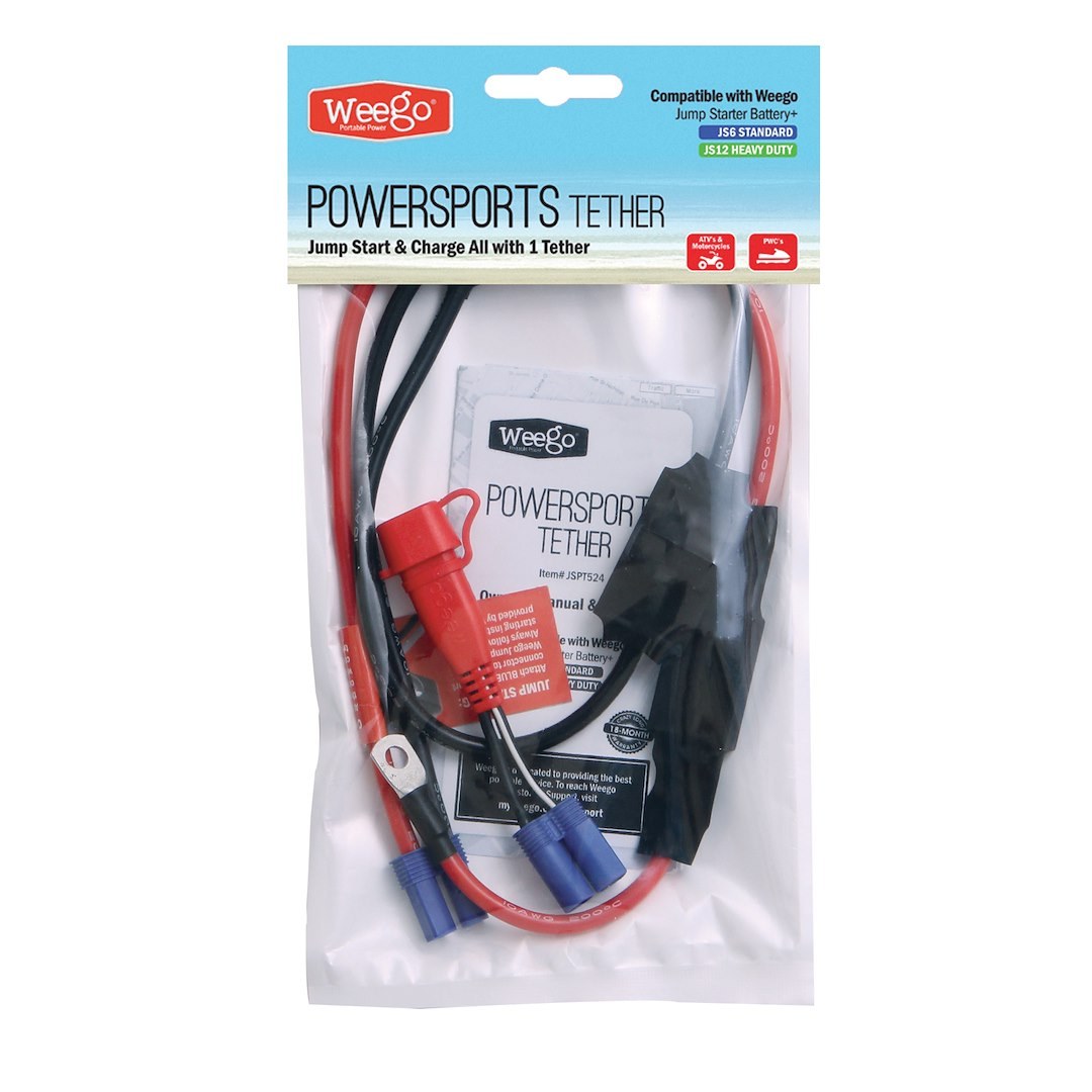 Weego Battery Charging Cable, For Use on Powersports with Hard to Reach Batteries, Uses Tether for Jumping or SAE Adapter for Trickle Charge – JSPT524