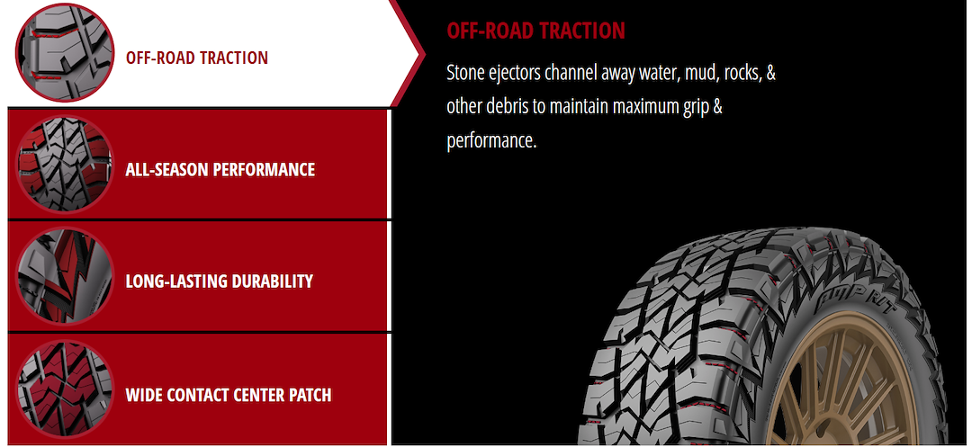 Wheel Group Tire, Terrain Attack R/T, LT35 X 12.50R22, All Terrain Light Truck & SUV, Steel Belted, Radial, Black Sidewall – 35-125022AMP/RTF