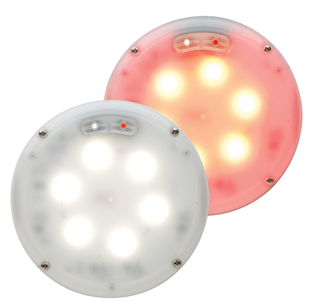 Whelen Interior Light – LED, 12 Diode Panel, 6 Inch Round Diameter, Red/White, 12 Volt DC, 6 Inch Pigtail Cable, Surface Mount, Single – 60CREGCS