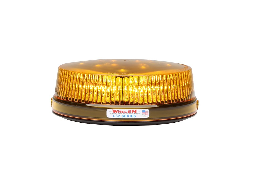 Whelen Warning Light, L32 Series, 7.188 Inch Diameter X 2.625 Inch Height, Dome Style, Low Profile, Permanent Mount, LED, Amber/ Clear Lens – L32LAF4