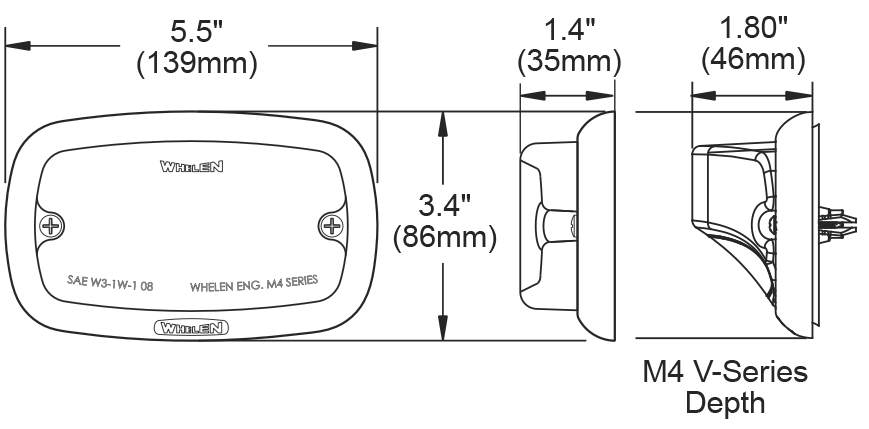Whelen Warning Light, M4, 5-1/2 Inch Length X 3.4 Inch Width X 1.4 Inch Height, Surface Mount, LED, Clear Lens – M4V2AC