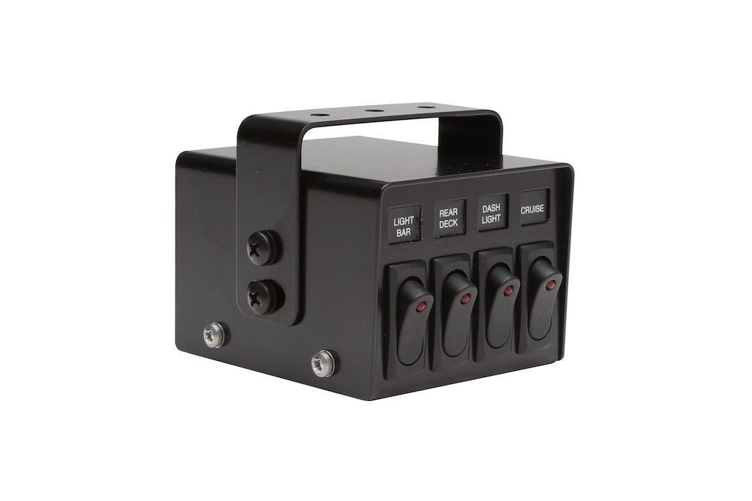 Whelen Switch Panel, With 4 Lighted Rocker Switches, Black Panel, 25 Amp – PCC4W