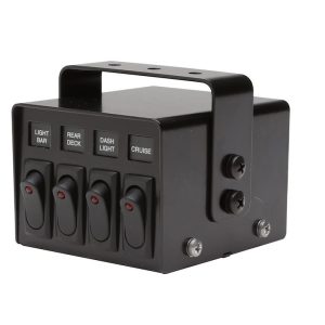 Whelen Switch Panel, With 4 Lighted Rocker Switches, Black Panel, 25 Amp – PCC4W