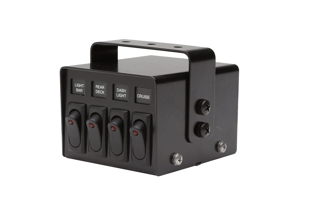 Whelen Switch Panel, With 4 Lighted Rocker Switches, Black Panel, 25 Amp – PCC4W