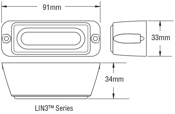Whelen Warning Light, LIN3 ™ Series, 3-1/2 Length X 1-1/4 Width X 1.125 Inch Height, Horizontal Surface Mount, Directional LED – RSA02ZCR