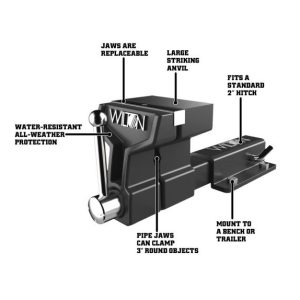 Wilton Tools Vise, All Terrain, Bolts to 2 Inch Receiver Hitch Mount, 6-3/4 Inch Jaw Opening, 6 Inch Jaw Width, 5 Inch Throat Depth – 10010