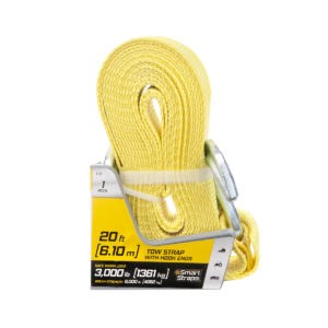Winston Prod Tow Strap, Smartstraps, 2 Inch Width X 20 Foot Length, 9000 Pound Rating, Yellow, Powerweb Plus Webbing, Zinc-Plated Hooks – 131