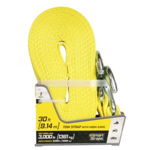 Winston Prod Tow Strap, Smartstraps, 2 Inch Width X 30 Foot Length, 9000 Pound Rating, Yellow, Powerweb Plus Webbing, Zinc-Plated Hooks – 132