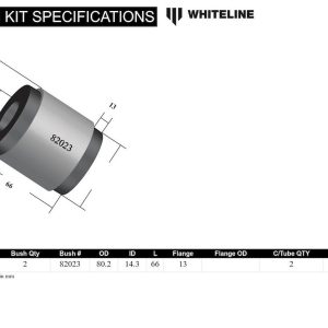 Whiteline Control Arm Bushing, Adds + 2 Degree Caster, Black/ Silver, Synthetic Elastomer, With Two Shell Bushings – KCA496