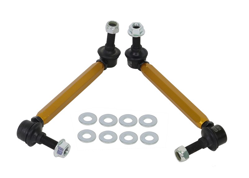 Whiteline Stabilizer Bar Link Kit, Yellow, 12 Millimeter Stud, 215-240 Millimeter Adjustment Range, With Black Bushings – KLC180-215