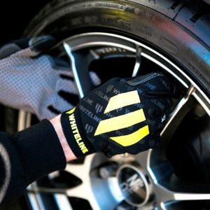 Whiteline Gloves, Mechanics Gloves, One Size Fits All, Black with Yellow Whiteline Logos – KWM014
