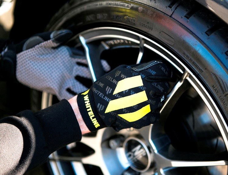 Whiteline Gloves, Mechanics Gloves, One Size Fits All, Black with Yellow Whiteline Logos – KWM014