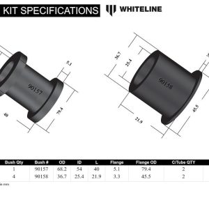 Whiteline Rack and Pinion Mount Bushing, Black/ Silver, With Five Bushings and Two Tubes – W13391