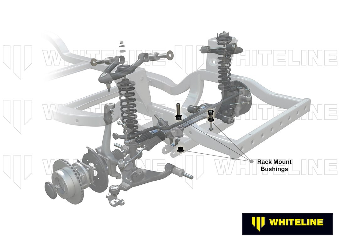 Whiteline Rack and Pinion Mount Bushing, Black/ Silver, With Five Bushings and Two Tubes – W13391