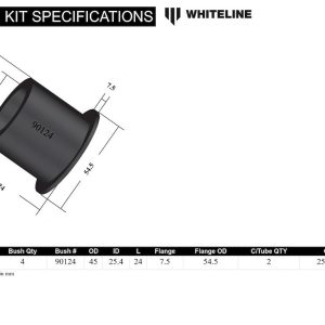 Whiteline Control Arm Bushing, Black, Synthetic Elastomer, With Four Bushings and Two Tubes – W63561
