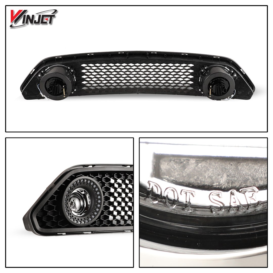 Winjet Grille, Honeycomb, With Light Cutouts, Black, Injection Molded Plastic, With Halo Ring DRL/ 2 LED Fog Lights and Wiring Kit – CGRNG0613-FL