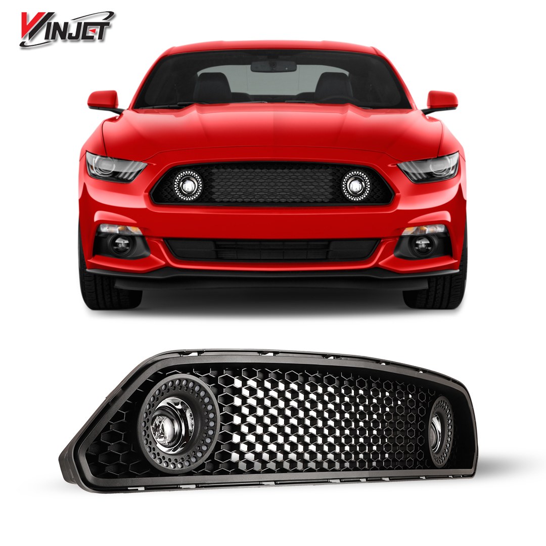 Winjet Grille, Honeycomb, With Light Cutouts, Black, Injection Molded Plastic, With Halo Ring DRL/ 2 LED Fog Lights and Wiring Kit – CGRNG0613-FL