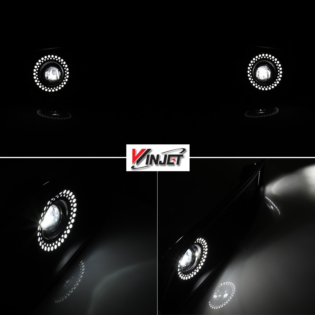 Winjet Grille, Honeycomb, With Light Cutouts, Black, Injection Molded Plastic, With Halo Ring DRL/ 2 LED Fog Lights and Wiring Kit – CGRNG0613-FL