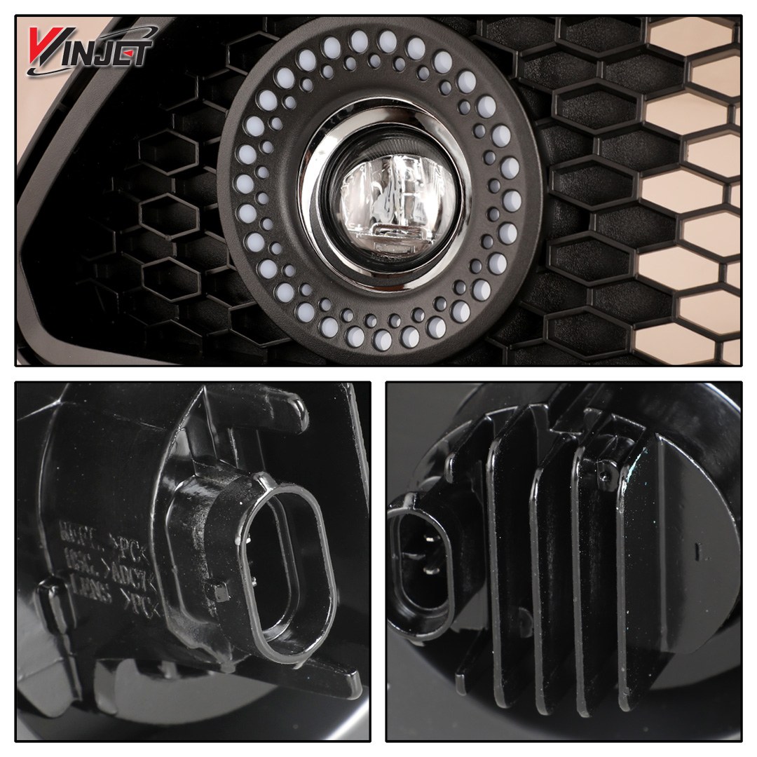 Winjet Grille, Honeycomb, With Light Cutouts, Black, Injection Molded Plastic, With Halo Ring DRL/ 2 LED Fog Lights and Wiring Kit – CGRNG0613-FL
