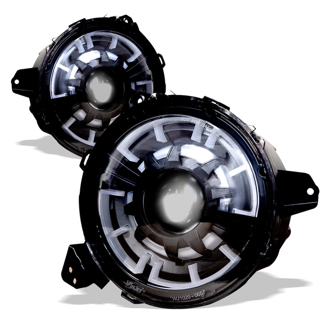 Winjet Headlight Assembly, LED Bulb, Projector with LED Daytime Running Light, Clear Polycarbonate Lens, Black Polypropylene Housing – CHRNG0657-BC
