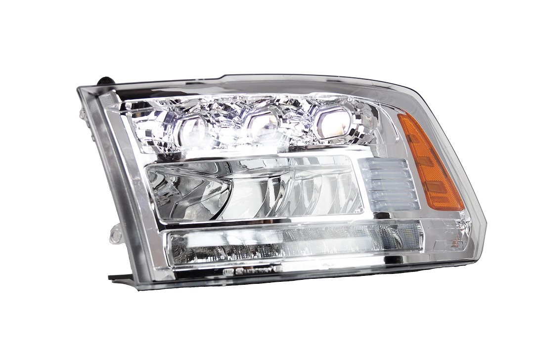 Winjet Headlight Assembly, LED Bulb, Projector with LED Daytime Running Light/ Sequential Turn Signal, Clear Low Beam/ High Beam Bulb – CHRNG0675-C-SQ