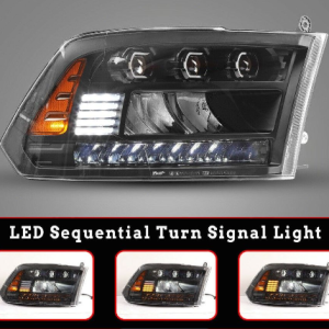Winjet Headlight Assembly, LED Bulb, Projector with LED Daytime Running Light/ Sequential Turn Signal, Clear Low Beam/ High Beam Bulb – CHRNG0675-B-SQ
