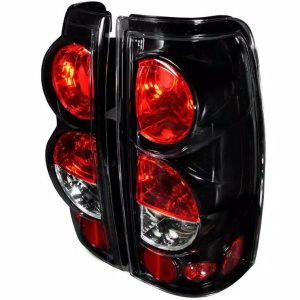 Winjet Tail Light Assembly, Red/ Clear Lens, Gloss Black ABS Plastic Housing, Bulb Not Included, SAE/ DOT Approved, Set of 2 – CTWJ-0004-GBC
